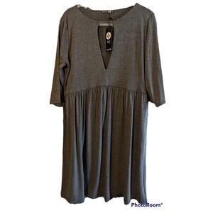 NWT Boohoo Plus Valerie Gray V Neck 3/4 Sleeve Jersey Swing Dress US 16